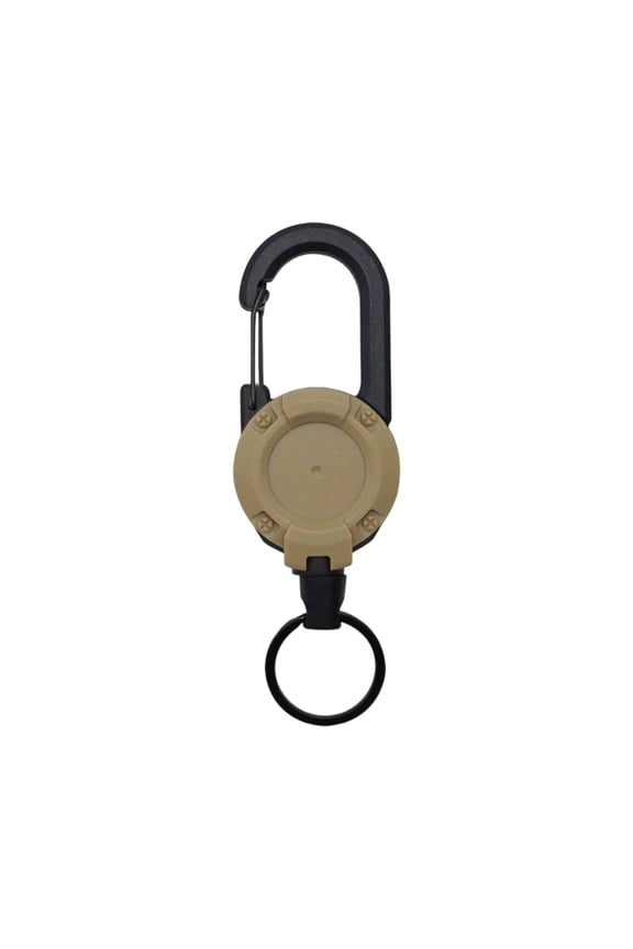 Retractable Key Holder, Heavy Duty Steel Wire Rope Tactical Carabiner Clip, 1 Pack Coyote Tan Durable Anti Lost Accessory, for Backpack Outdoor Camping Hiking Work ID Badge Keychain Attachment