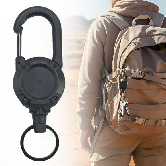 Retractable Keychain 1 Pack, Heavy Duty ID Badge Holder Reel, Multitool Carabine Key Holder for Keychain, Badge Holder with 25.6" Steel Retractable Cord Key Ring Clip, 8.8 oz (Black)