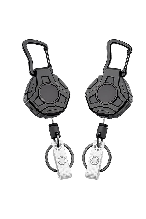 2 Pack Black Heavy Duty Badge Reel,Retractable Keychain with Thick Elastic Steel Wire Anti-Lost.