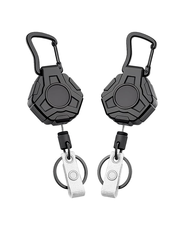 2 Pack Black Heavy Duty Badge Reel,Retractable Keychain with Thick Elastic Steel Wire Anti-Lost.