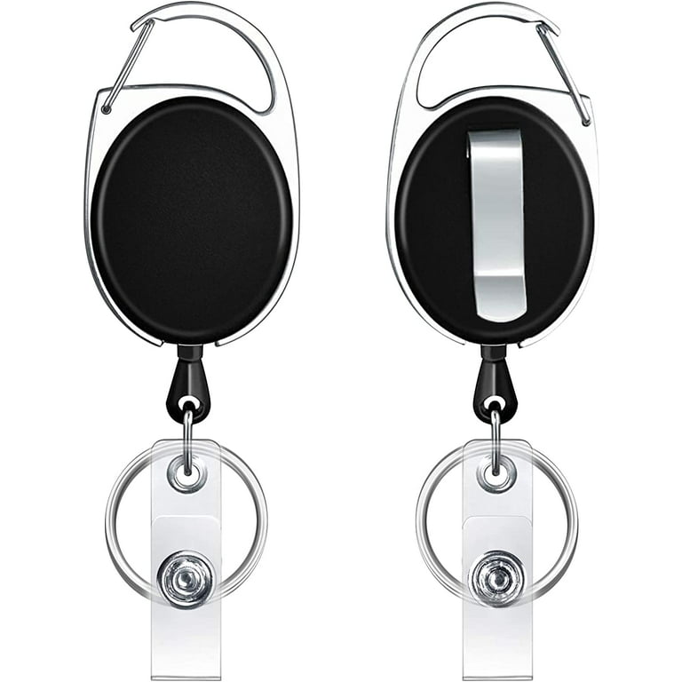 2 Lanyards + 2 Retractable Badge Reel with Clip and Key Ring for ID Card  Holders (Black) : : Office Products