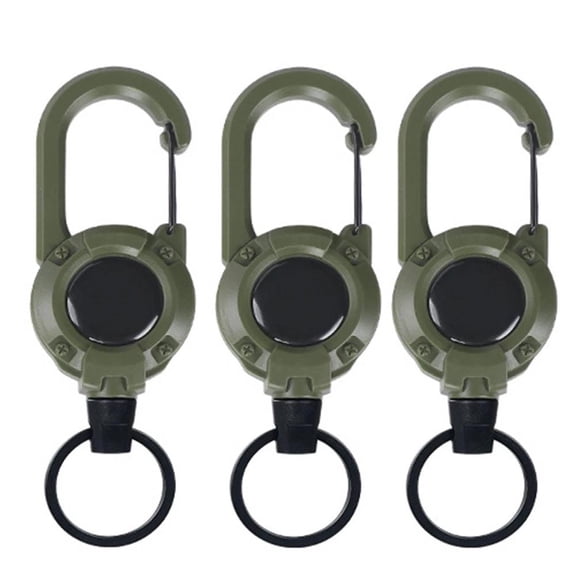 Retractable Keychain 3 Pieces Heavy Duty Carabiner Badge Holder Retractable Badge Reel ID Holder Extendable Key Ring Key Holder for 8 oz ABS Casing with 24 inches Steel Cord-Green