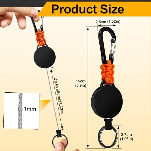 Retractable Keychain 4 Pieces Heavy Duty Carabiner Badge Holder Retractable Badge Reel ID Holder Extendable Key Ring Key Holder with 23.6” Steel Cord and Paracord(Black + Beige + Blue + Orange)