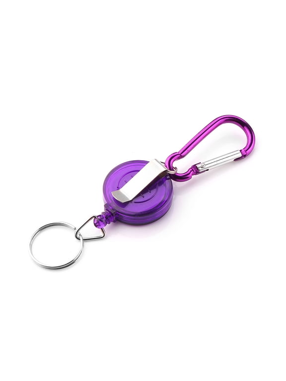 Retractable Keychain Badge Reel with Carabiner Clip for ID Pass and Keys, Purple, 1 Pack