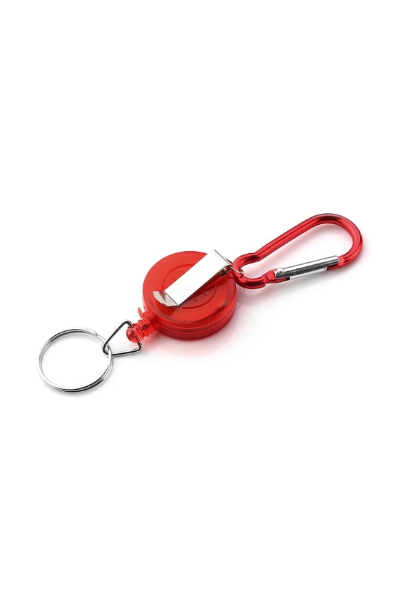 Retractable Keychain Badge Reel with Carabiner Clip for ID Pass and Keys, Red, 1 Pack