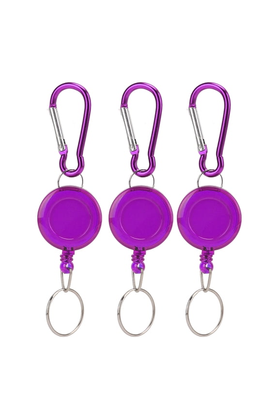 Retractable Keychain Buckle, Portable Durable Telescopic Burglar Keychain 3PCS With Carabiner For Outdoor Purple