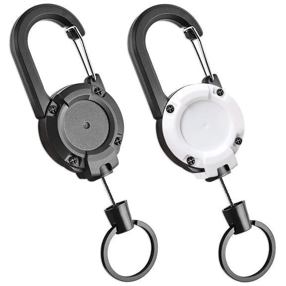 Retractable Keychain Heavy Duty,2 Pack Badge Holders with with 26" Cord Key Lanyard Ring,Retractable Keychain Clip Id Holder,Retractable Carabiner Hook Badge Leash Work Key Chain 10 oz Retraction