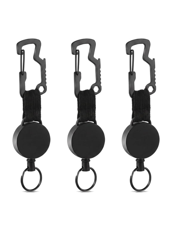 Retractable Keychain Heavy Duty – 3 Pack Key Holder with Belt Clip and Multitool Carabiner, Badge Reel Lanyard for Keys