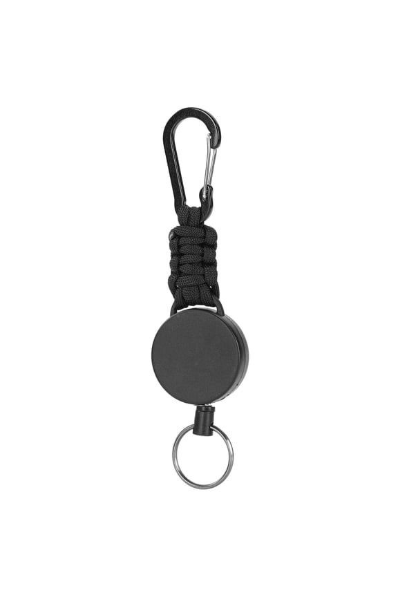Retractable Keychain, Heavy Duty Stainless Steel Cord Retractable Key Reel with Carabiner, Black Paracord Woven Lanyard, 1 Pack, Anti-lost Key Ring for Camping Hiking Outdoor Activities