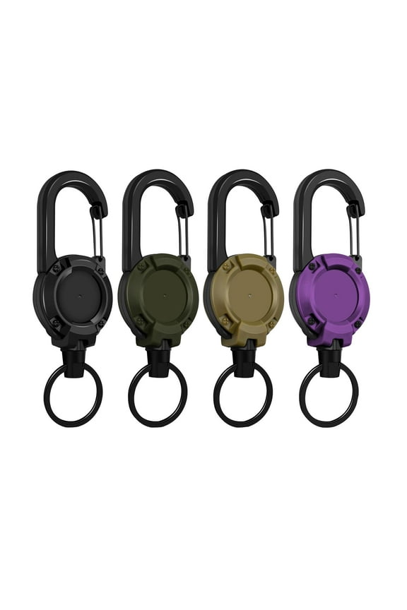 4 Pcs Retractable Keychain with 60CM Steel Cord Heavy Duty Carabiner Badge Reel ID Holder Extendable Camping Hiking Hanging Buckle Keyring