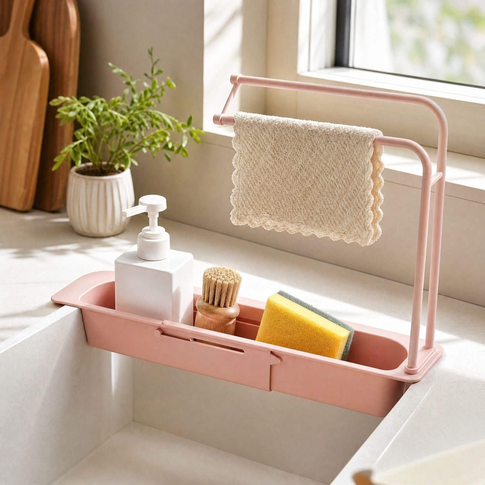 Retractable Kitchen Sink Organizer with Adjustable Drying Basket and ...