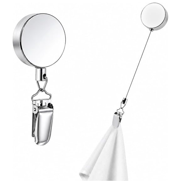 Retractable Kitchen Towel Clip Holder, Wall Mounted Kitchen Towel Hook with Strong Adhesive, 24 inch Steel Cable Auto Rewind, Zinc Alloy Hand Towel Clips for Kitchen, Bathroom & RV
