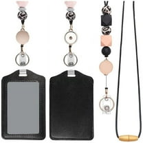 Retractable Lanyards for ID Badges and Keychain with PU Leather Holder Teacher Breakaway Women Black