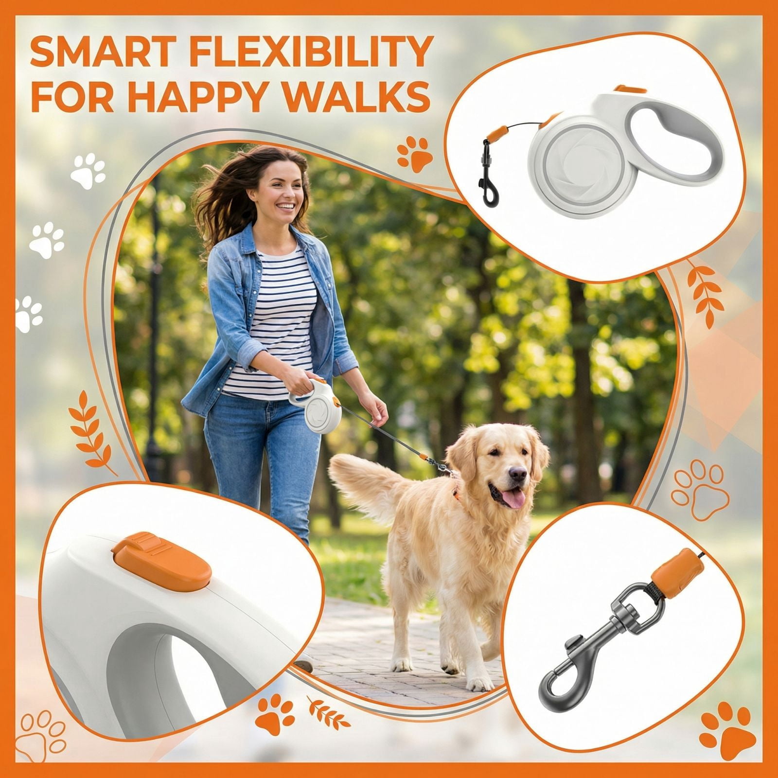 Retractable Leash, Quick-Stop Locking Mechanism, White, Xs, Suburban ...