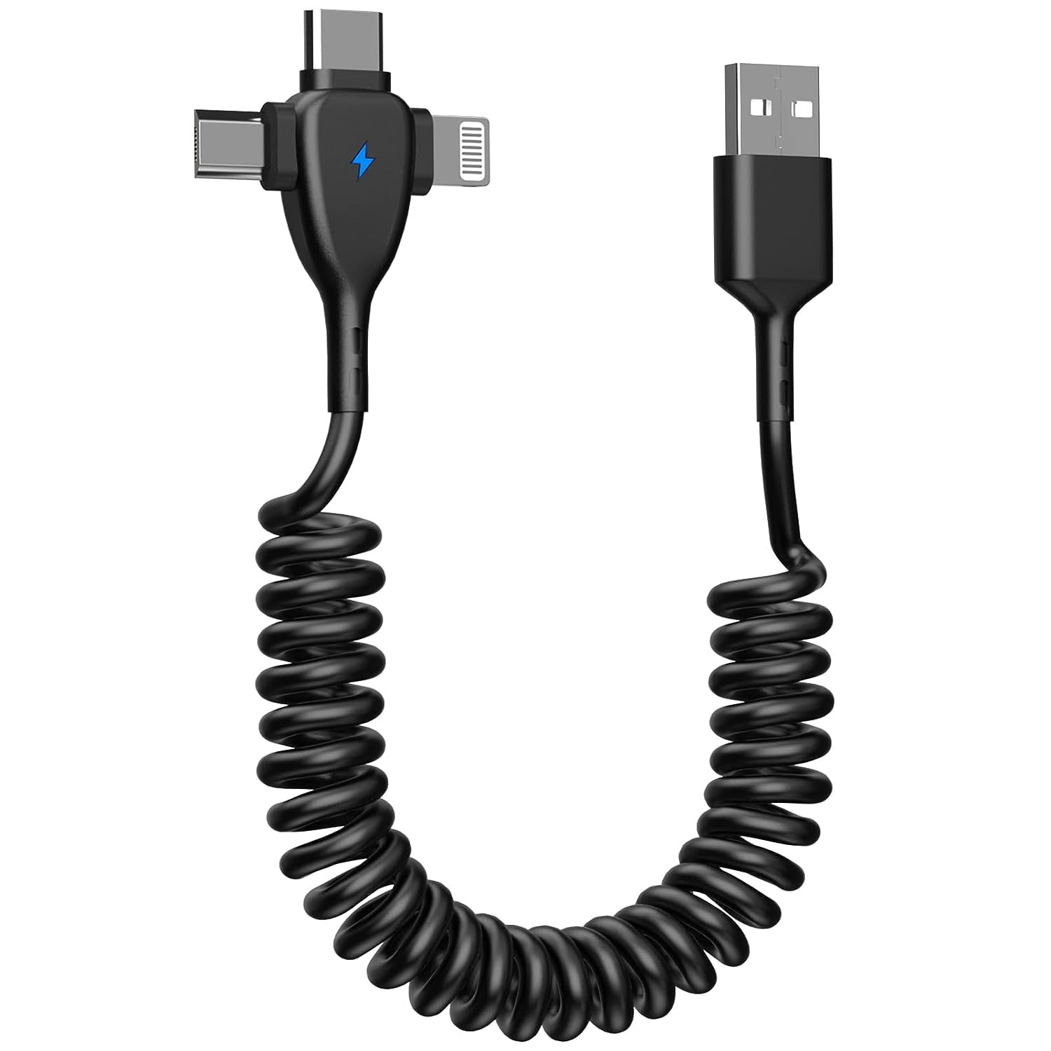Retractable Lightning Charging Cable,3 in 1 Coiled iPhone Charging Cord,USB Cable Fast Charger