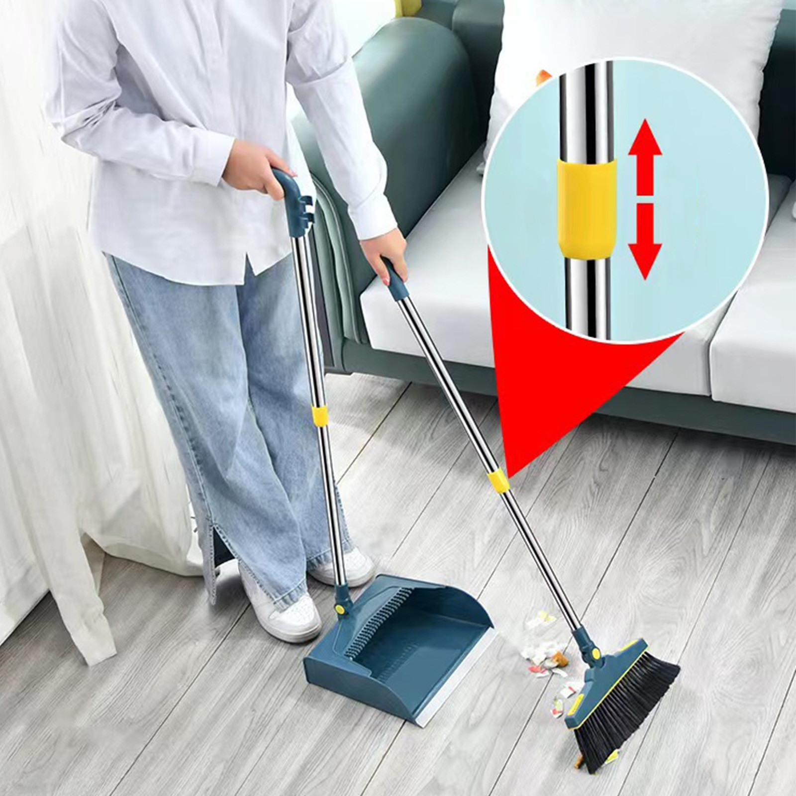 Retractable Long Handle Pan And Brooms Combo For Indoor Outdoor Brooms Dustpan Set For Kitchen 6643