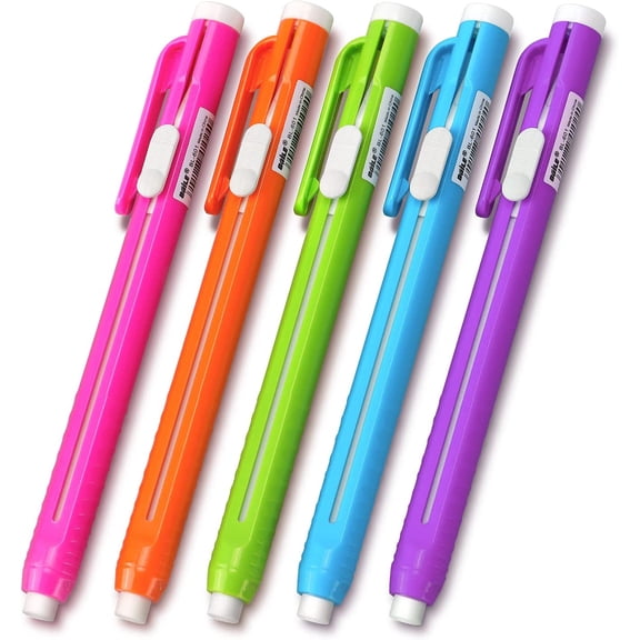 Retractable Mechanical Eraser Pen, Pen-Style Erasers Assorted Color, 5 Pack