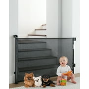Retractable Mesh Baby & Dog Pet Safety Gate for Stairs & Doorways - 33" Tall, Extends to 55" Wide - Indoor & Outdoor Child Gates for the House, Black