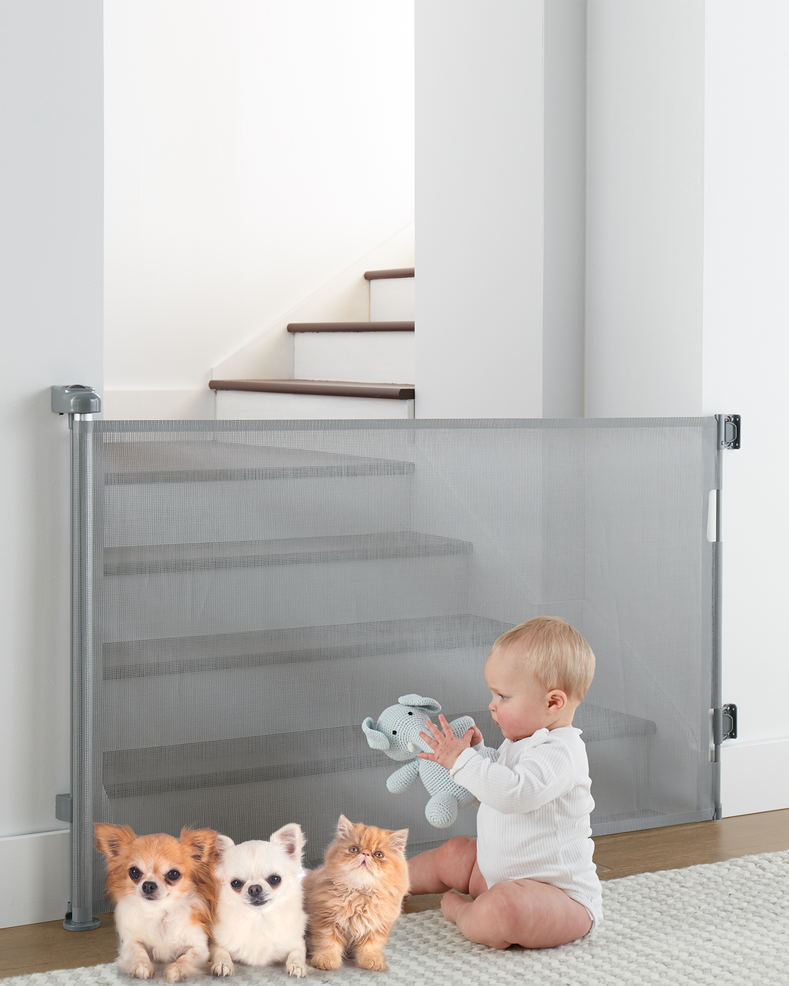 Retractable Mesh Baby & Dog Pet Safety Gate for Stairs & Doorways - 33" Tall, Extends to 55" Wide - Indoor & Outdoor Child Gates for the House, Gray - image 1 of 9