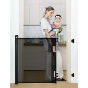 Retractable Mesh Baby Gate, Safety Gates for Stairs Doorway, 33Tall Extends to 55Wide, Black