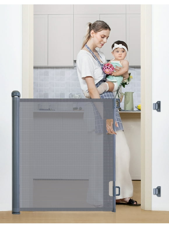 Retractable Mesh Baby Gate, Safety Gates for Stairs Doorway, 33''Tall Extends to 71''Wide, Gray
