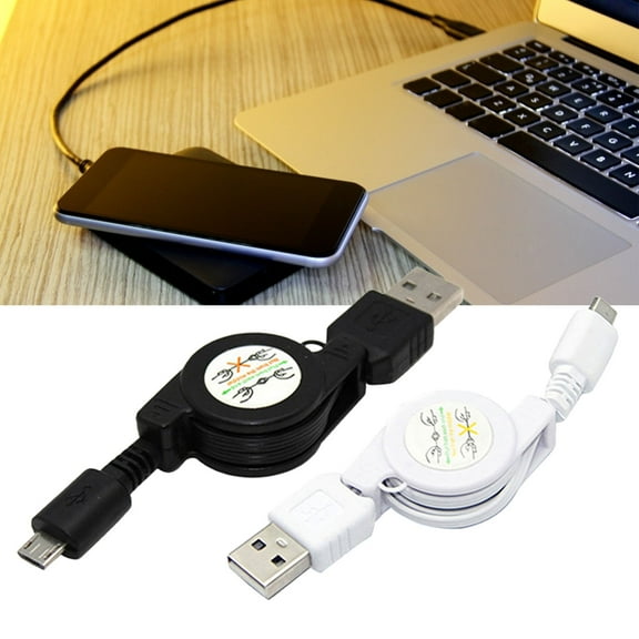Retractable Micro USB A to USB 2.0 B Male Cable Sync Data Charger for Android,Black