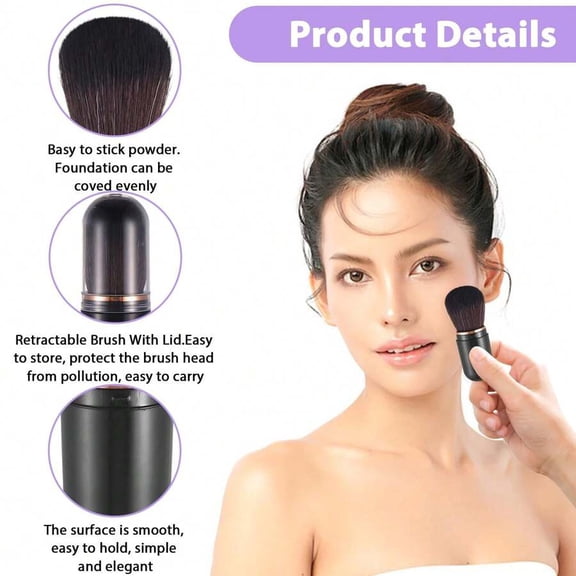Retractable Mini Powder Brush With Protective Cap Black
