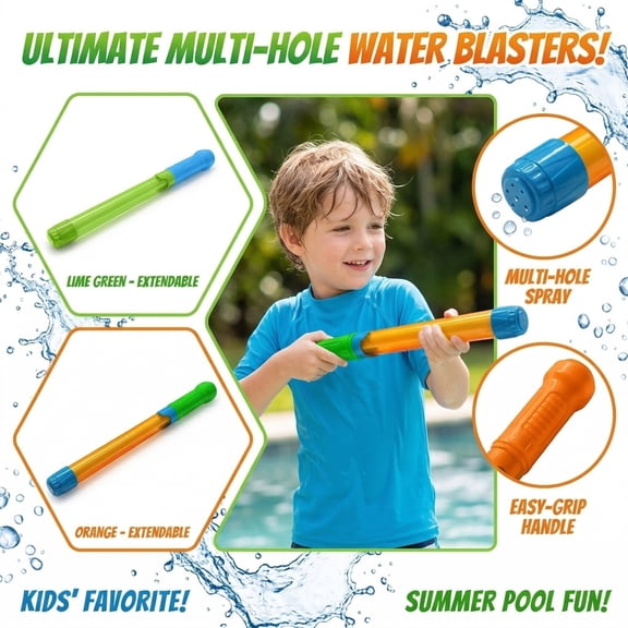 Retractable Multi-Hole Water Blasters - Summer Pool Air Pressure Water Guns with Adjustable Length & Multi-Spray Nozzle, Family Outdoor Water Play for Pool Beach Lake