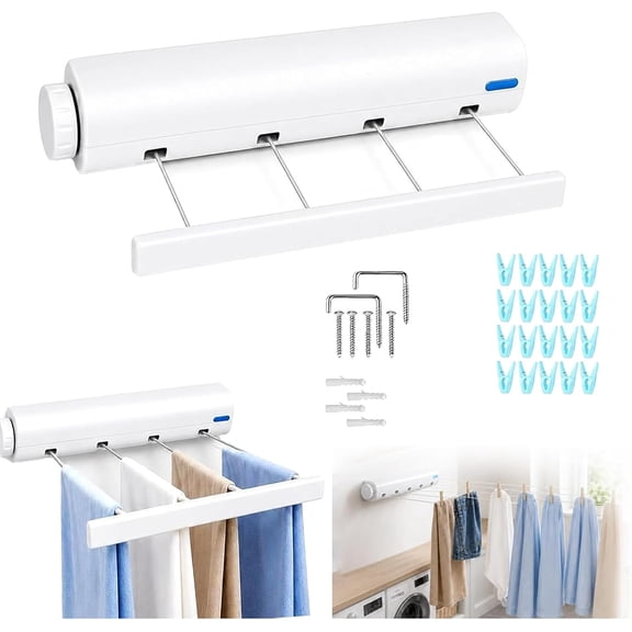 Retractable Multi-Line Clothesline Dryer, 4/5 LineWall Mounted Drying Rack Outdoor Hanger Spring-Loaded Automatic, Line Slim Space‑Saving Laundry Rack for Bathroom, Balcony Laundry