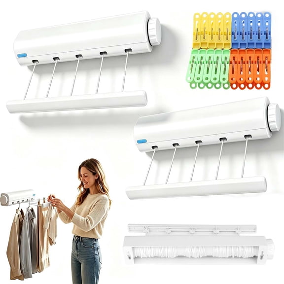 Retractable Multi-Line Clothesline Dryer, Heavy-Duty Retractable Clothesline Dryer, Outdoor Wall Mounted 4/5-Line Dryers for RV Balcony Courtyards Indoor Hanging Wet Dry Clothing (2pcs*5-Line)
