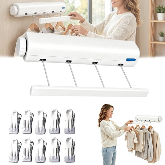 Retractable Multi-Line Clothesline Dryer, Wall Laundry Drying Rack | Heavy duty retractable clothes line, space-saving for bathroom, balcony, laundry room(4 Line)