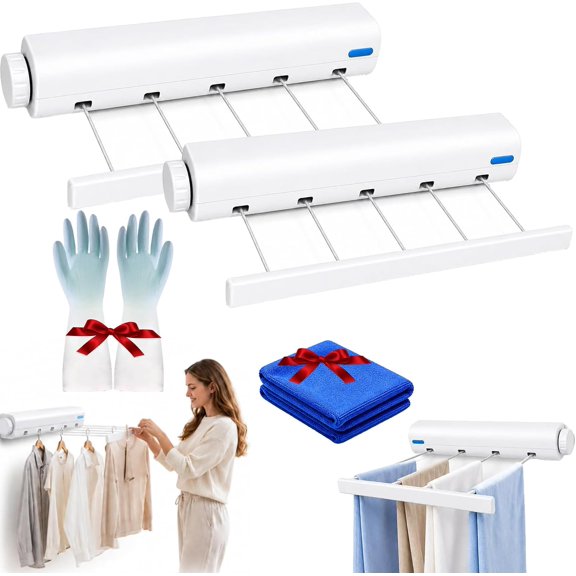 Retractable Multi-Line Clothesline Dryer,Wall-Mounted Laundry Rack,Extend multiple drying lines when needed, then retract them to save space in bathrooms, laundry rooms, balconies, and patios.