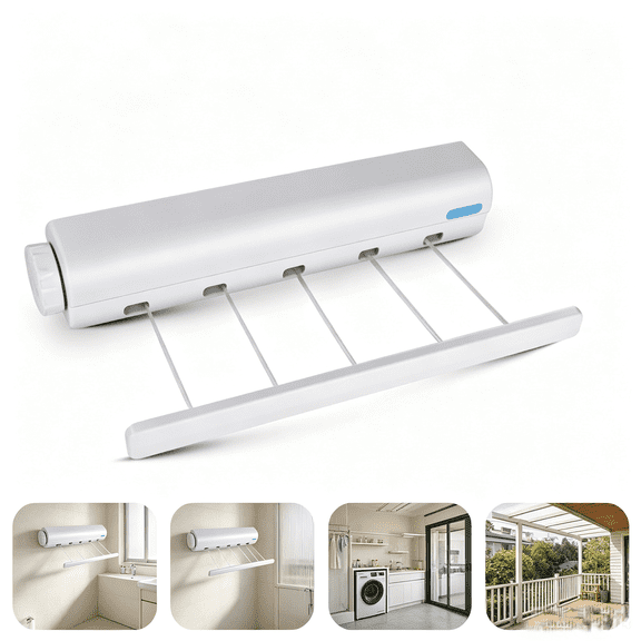 Retractable Multi-Line Clothesline Dryer, Wall-Mounted Space-Saving Laundry Drying Rack for Bathroom, Balcony, Laundry Room and Indoor Outdoor Use