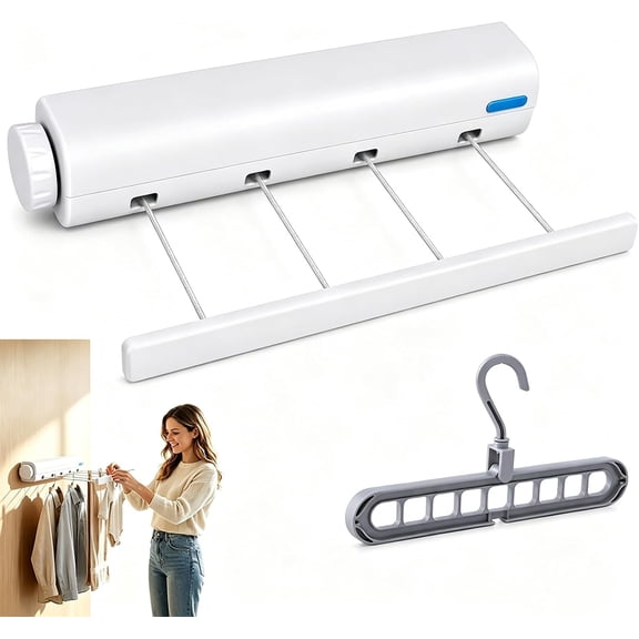 Retractable Multi-Line Clothesline Dryer - Wall Mounted Telescopic Drying Rack Rope Hanger, 5 Line Retractable Dryer for Indoor Outdoor Use, Space Saving for Bathroom Balcony Laundry ,4-Line