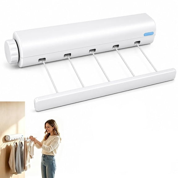 Retractable Multi-Line Clothesline Dryer - Wall Mounted Telescopic Drying Rack Rope Hanger, 5 Line Retractable Dryer for Indoor Outdoor Use, Space Saving for Bathroom Balcony Laundry 5-Line