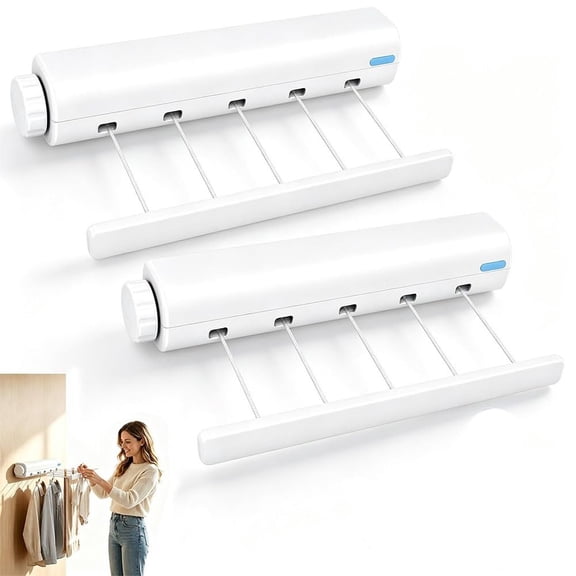 Retractable Multi-Line Clothesline Dryer - Wall Mounted Telescopic Drying Rack Rope Hanger, 5 Line Retractable Dryer for Indoor Outdoor Use, Space Saving for Bathroom Balcony Laundry