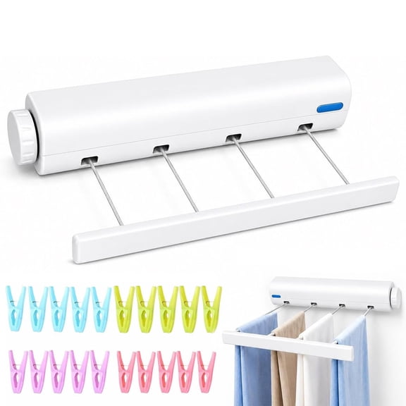 Retractable Multi-Line Clothesline – Heavy-Duty Outdoor Retractable Clothesline, Wall-Mounted Clothesline with Hooks, Automatic Balcony Drying Rack