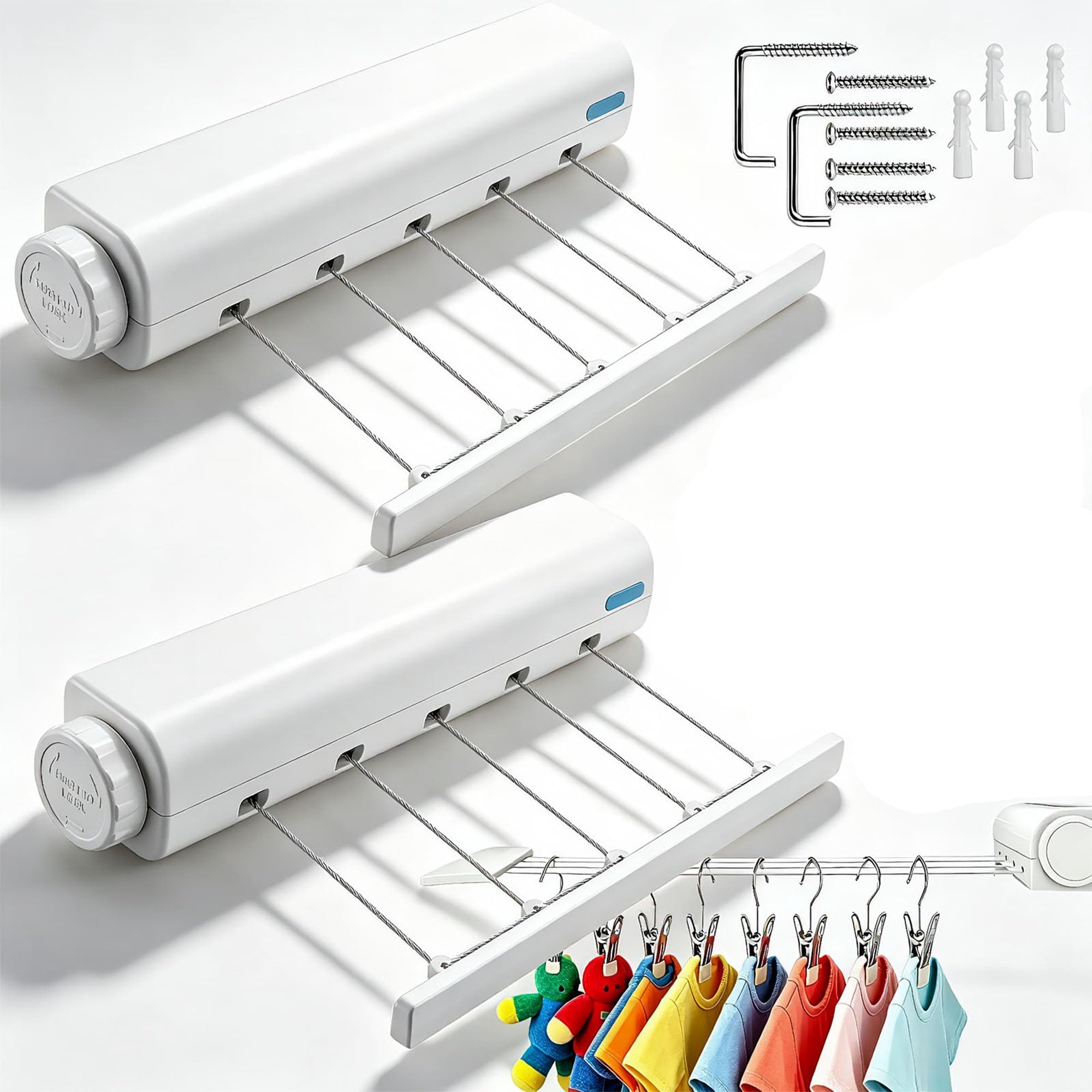 Close Line Drying Rack Retractable Multi-Line Clothesline, Heavy Duty Wall Mounted Multi Line ...