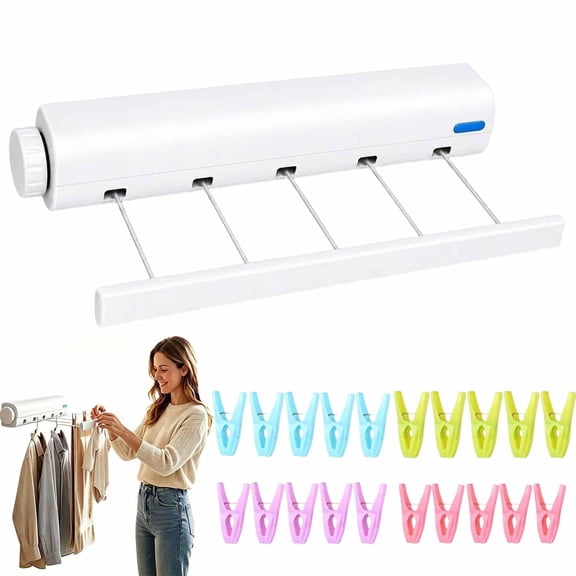 Retractable Multi-line Clothesline Dryer – 4 Line 10.5Ft Wall-Mounted Slim Space-Saving Laundry Rack for Bathroom Balcony, Indoor Outdoor