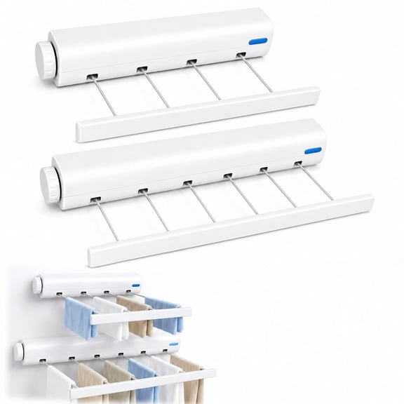 Retractable Multi-line Clothesline Dryer, Clothes Line Indoor, Balcony Laundry Lines, Heavy Duty Hanging Bar, Outside Wall Mounted Drying Rack Outdoor Hanger Spring-Loaded Automatic