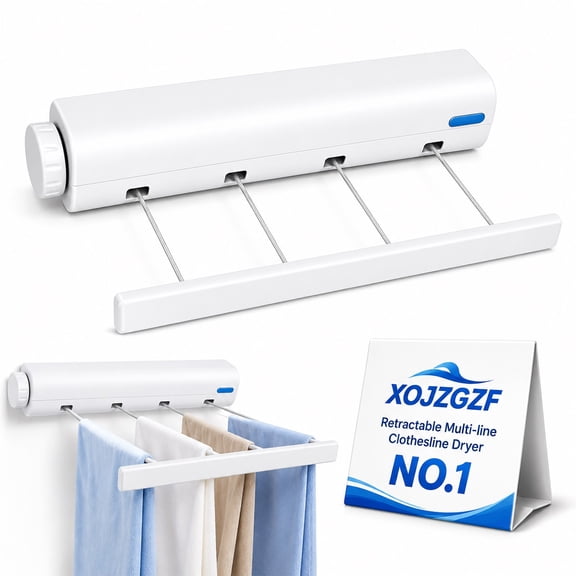 Retractable Multi-line Clothesline Dryer, Clothes Line Indoor, Balcony Laundry Lines, Heavy Duty Hanging Bar , Outside Wall Mounted Drying Rack Outdoor Hanger Spring-Loaded Automatic