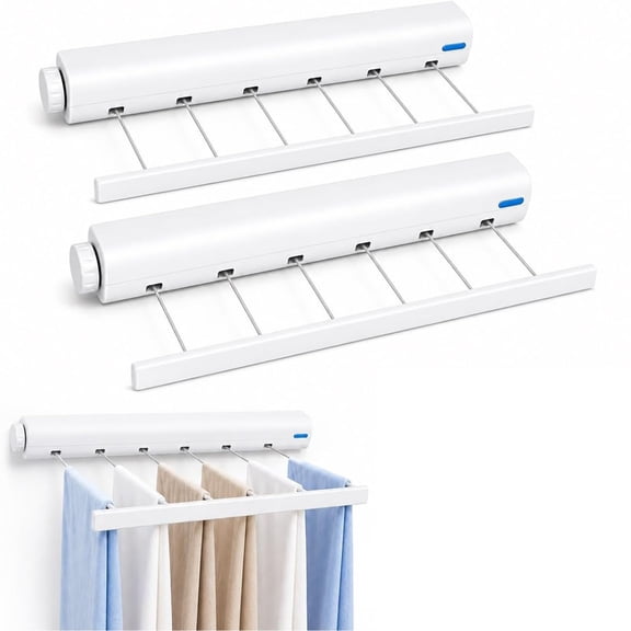 Retractable Multi-line Clothesline Dryer, Clothes Line Indoor, Balcony Laundry Lines, Heavy Duty Hanging Bar, Outside Wall Mounted Drying Rack Outdoor Hanger Spring-Loaded Automatic