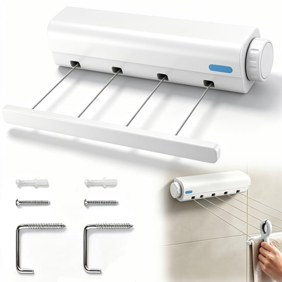 Retractable Multi-line Clothesline Dryer, Clothes Line Indoor, Balcony Laundry Lines, Heavy Duty Hanging Bar, Outside Wall Mounted Drying Rack Outdoor Hanger Spring-Loaded Automatic