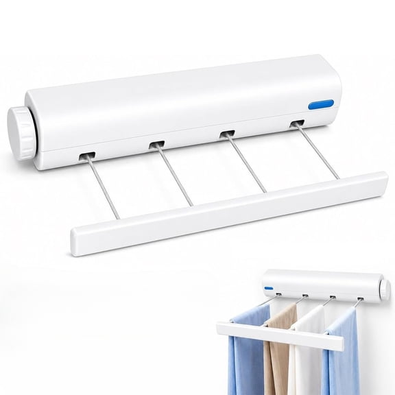 Retractable Multi-line Clothesline Dryer, Heavy Duty Retractable Clothesline Outdoor, Wall‑Mounted Clothes Line with Hooks, Automatic Laundry Drying Rack for Balcony