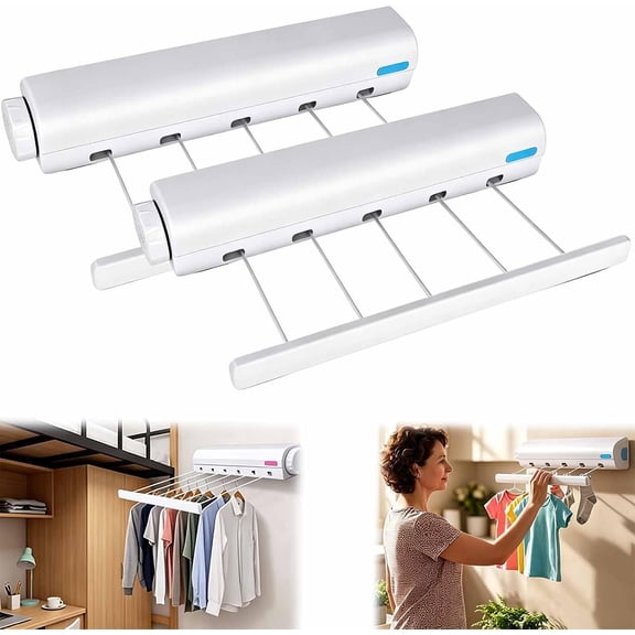 Retractable Multi-line Clothesline Dryer Outdoor & Indoor, 4/5 Line Wall Mount Heavy Duty Retractable Clothes, Space‑Saving Laundry Rack for Bathroom, Balcony Laundry, College Dorm