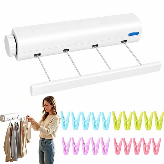 Retractable Multi-line Clothesline Dryer, Retractable Clothesline Outdoor Indoor, 4 Line 10.5Ft Wall‑Mounted Clothes Line Slim Space‑Saving Laundry Rack for Bathroom, Balcony Laundry