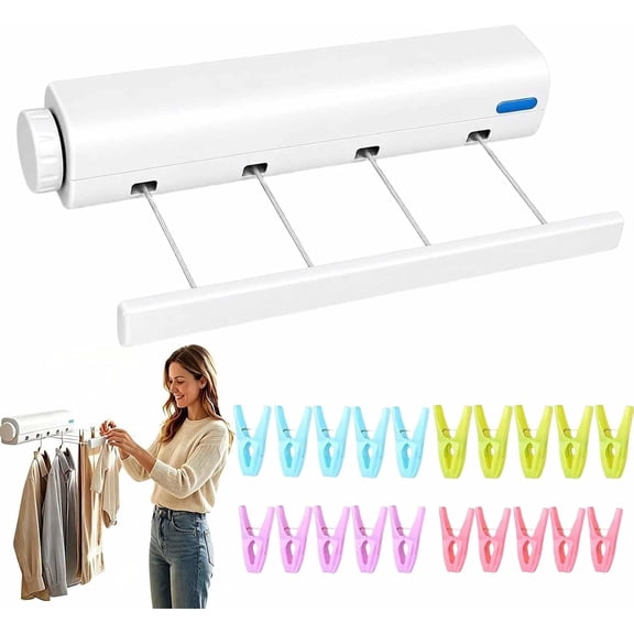Retractable Multi-line Clothesline Dryer, Retractable Clothesline Outdoor Indoor, 4 Line 10.5Ft Wall‑Mounted Clothes Line Slim Space‑Saving Laundry Rack for Bathroom, Balcony Laundry ,4 Line 10.5Ft
