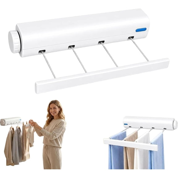 Retractable Multi-line Clothesline Dryer, Wall‑Mounted Clothes Line Slim Space‑Saving Laundry Rack, Heavy-Duty Wall‑Mounted Clothes Line, Automatic Laundry Drying Rack for Balcony,4 Line