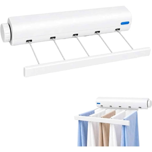 Retractable Multi-line Clothesline Dryer, Wall-Mounted Rack5lines | Spring-Assisted Retraction, 5 Drying Lines, Built-In Hooks, Screw-Mounted Design, Bathroom, Balcony, Laundry Room, Patio(RL)