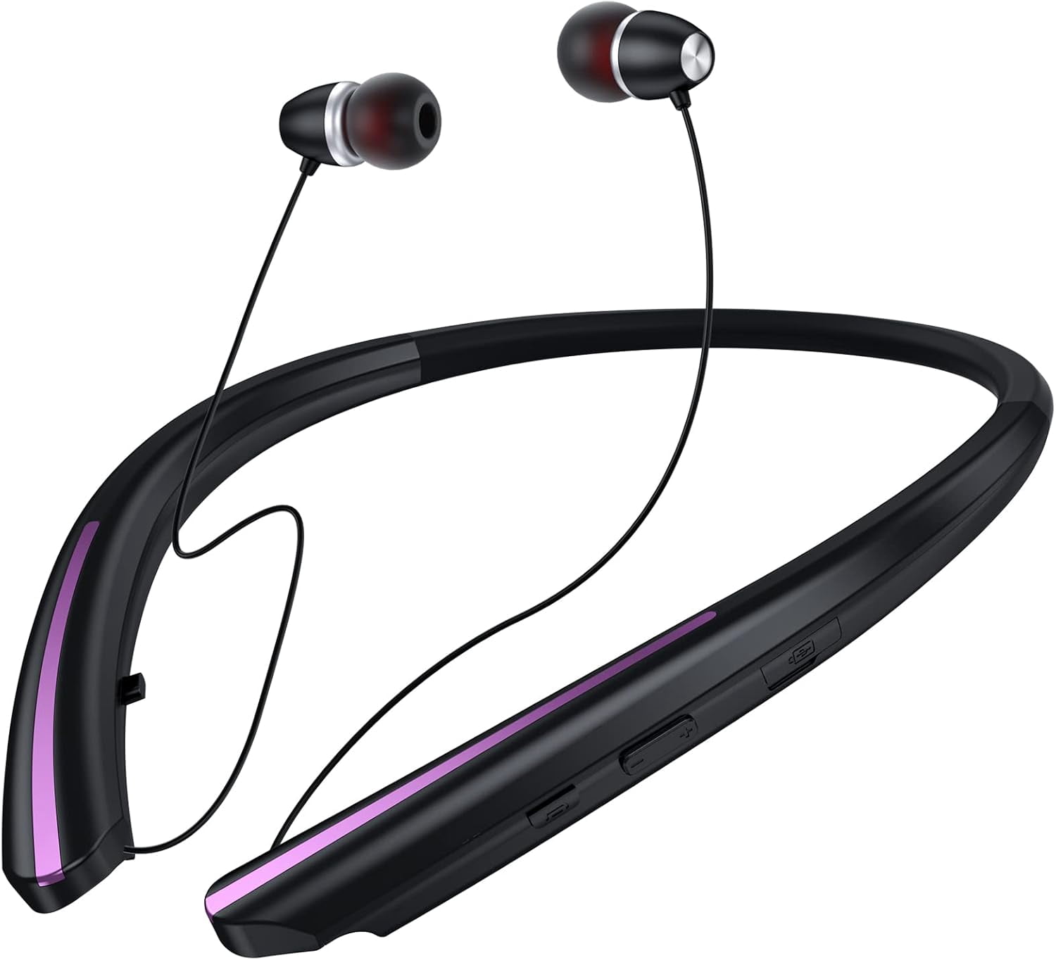 Retractable Neckband Bluetooth Headphones, IPX5 Sweatproof Headset Wireless Earbuds with Mic, Vibration Alert, Noise Cancelling Stereo Earphones for Sports, Running, Driving, Workouts (Pink)